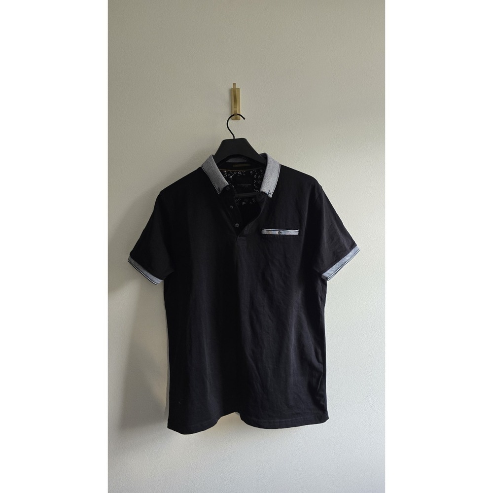 Denim and Flower Men's Polo Shirt Black Short Sleeve Size Large